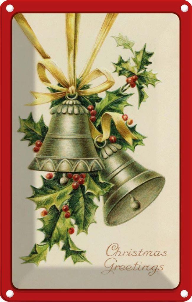 vianmo Blechschild 18x12 cm Weihnachtszweig Glocke Christmas