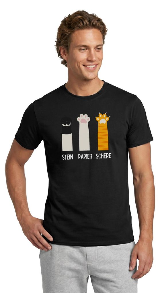 Spreadshirt Katzen Pfoten | Stein Papier Schere Männer T-Shirt, 3XL, Schwarz