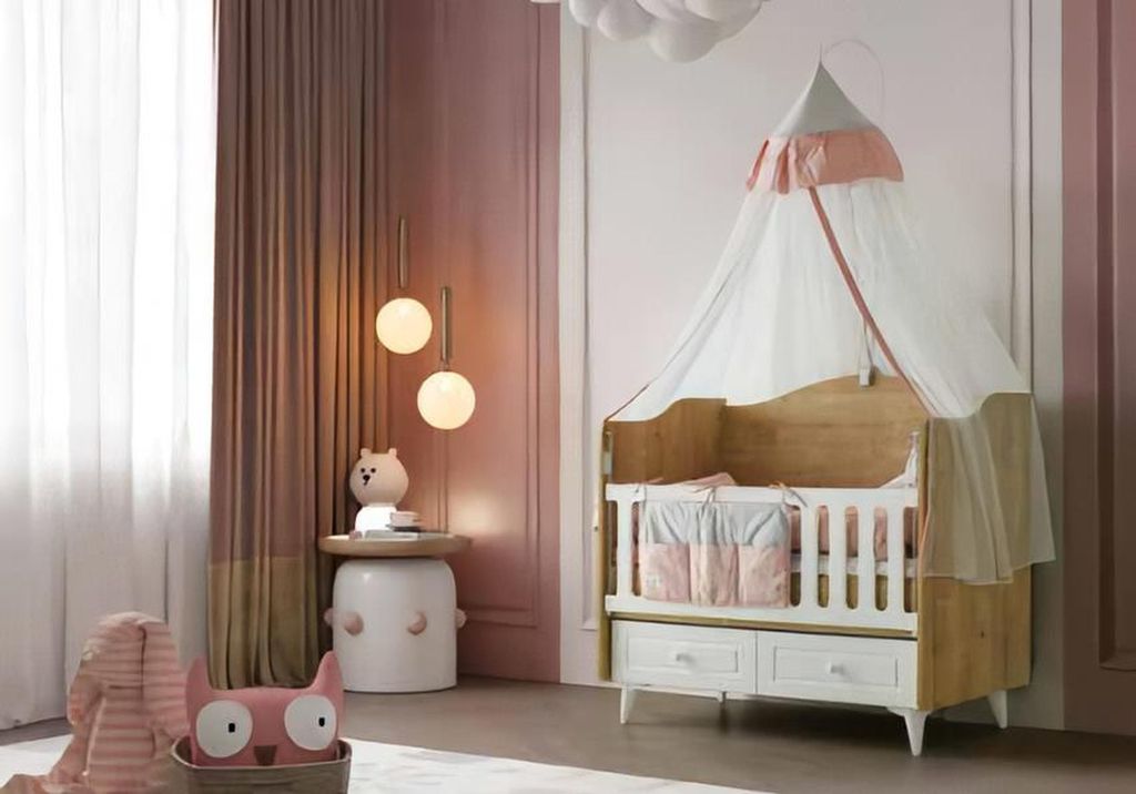 Babybett Stilvoll Zelt Holzoptik Praktische Schubladen Modernes Design Komfort