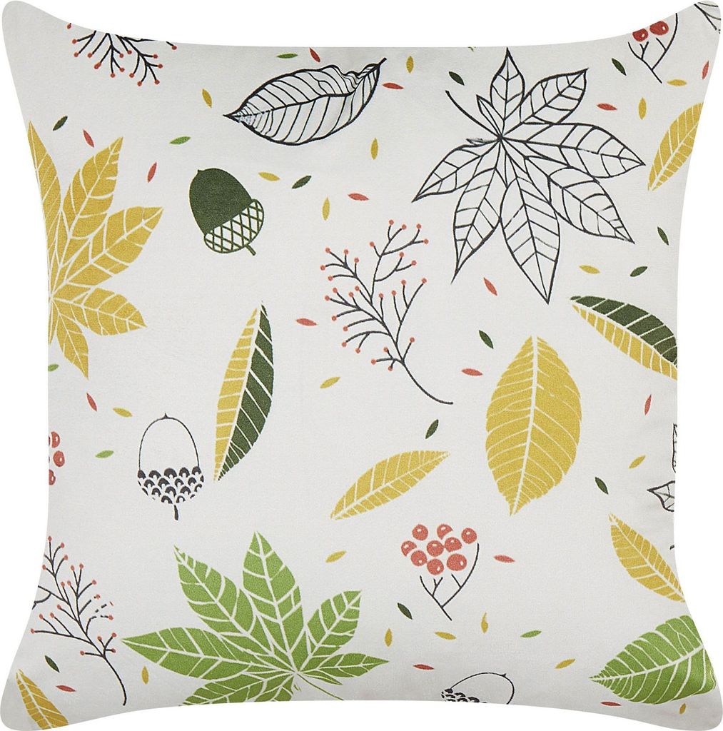BELIANI Dekokissen Weiß Samtstoffbezug mit Polyester-Füllung 45x45 cm Blättermuster Modern Accessories Wohn- u. Schlafzimmer Flur Diele