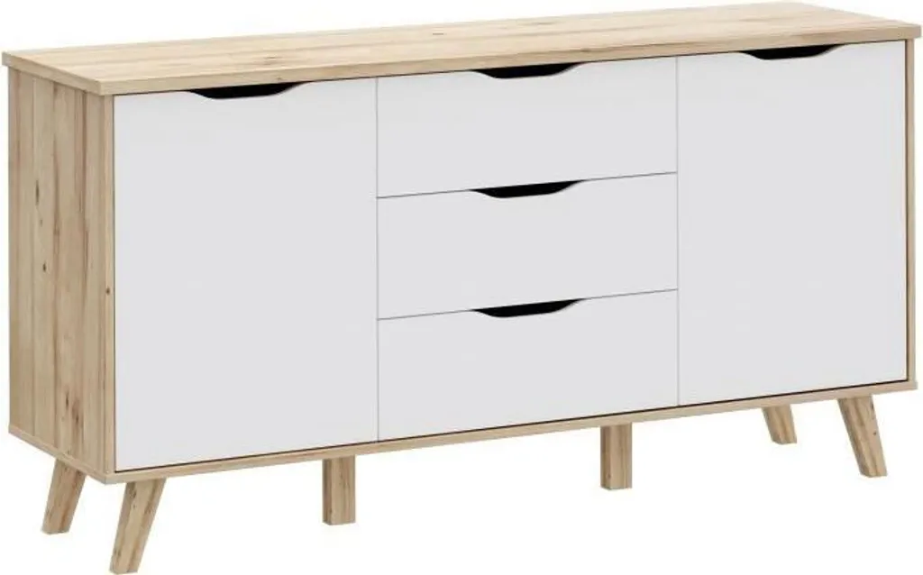 Enfilade scandinave VANKKA bicolore chêne et blanc pour séjour
