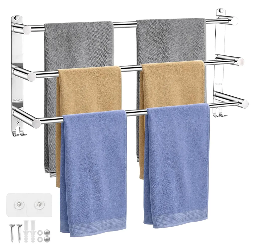 Porte-serviettes 3 barres sans perçage inox brossé extensible 76 cm