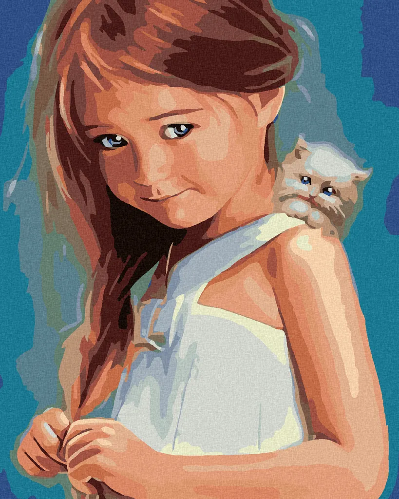 Zuty - Pittura con diamanti - BAMBINA CON GATTINO, 40x50 cm, tela tesa su telaio
