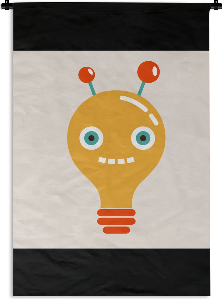 MuchoWow Wandteppich Wandbehang Roboter - Glühbirne - Gesicht - Antenne - Kinder 60x90 cm Tapisserie Dekoration Wandtuch - Foto-Teppich - Abwasc...