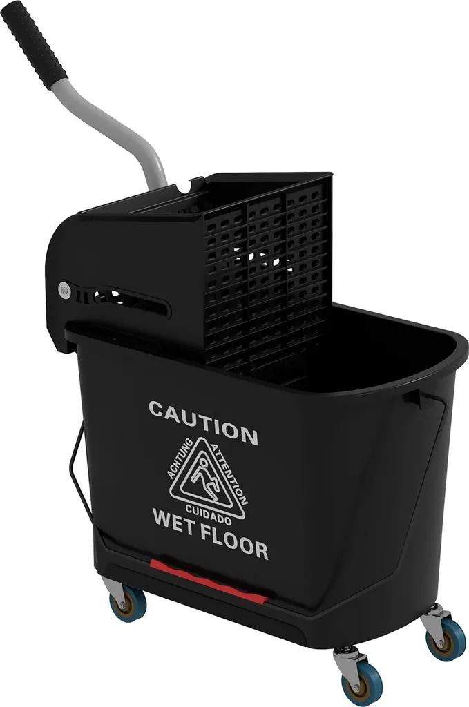 Nettoyez sans mal de dos avec ce seau à franges 20 L sur roues noir