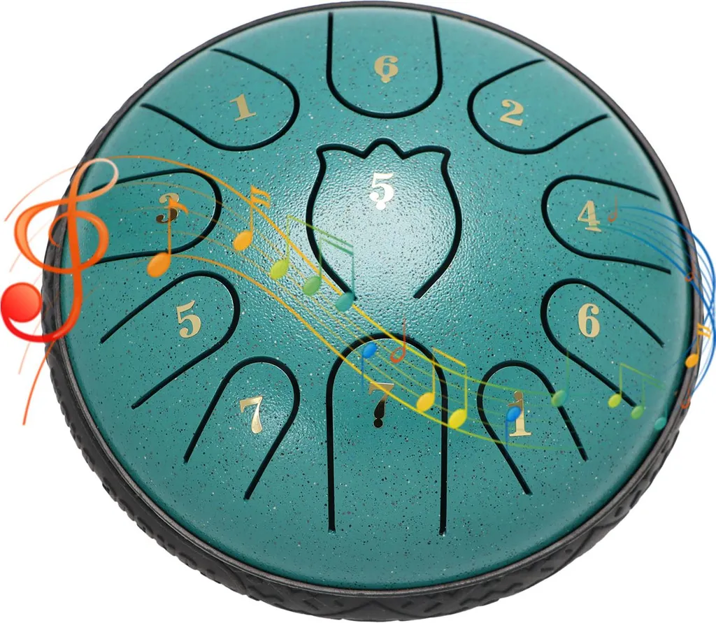 Steel Tongue Drum 11 notes instrument de percussion portable vert 15cm