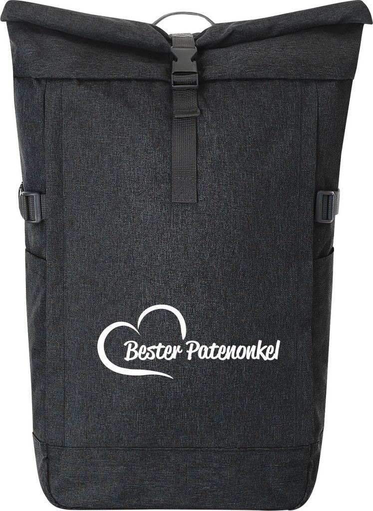 Huuraa Kurierrucksack Bester Patenonkel Herz Geschenk 30-44 Liter Black Melange Fairtrade Rolltop Rucksack Bester Patenonkel Geschenkidee