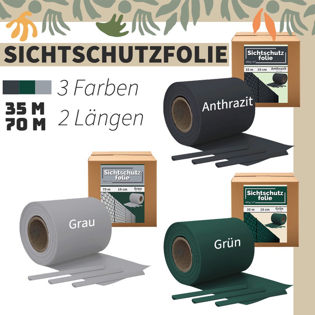 PVC Sichtschutzstreifen Für Doppelstabmattenzaun, 65m X 19cm, Grau – Blickdicht, Wind- & UV-beständig