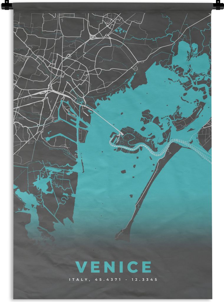 MuchoWow Wandteppich Wandbehang Venedig - Stadtplan - Karte - Blau 120x180 cm Tapisserie Dekoration Wandtuch - Schlafzimmer - Dekorationen für d...