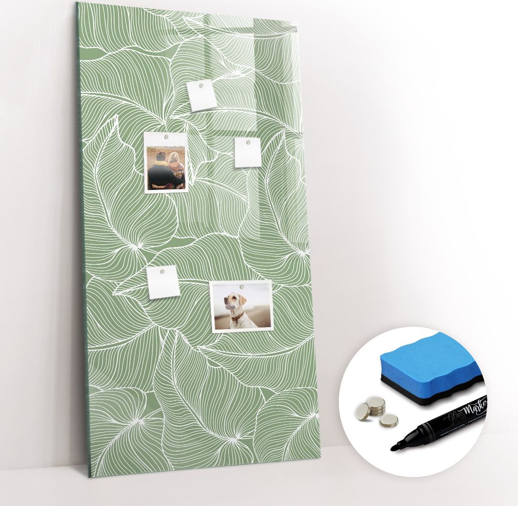 Magnetpinnwand Memoboard - Zubehörsatz - Schwarzer Marker + Schwamm + Magnete - 60 x 120 cm - Großes Blattmuster