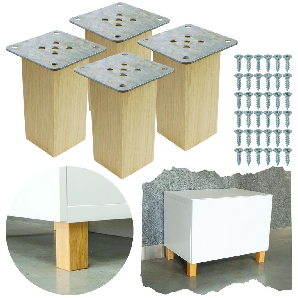 Gerades Buchenbein 10 cm mit Montageplatte Eiche roh 45x45 mm 4 Stück