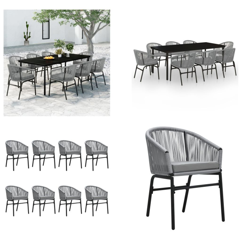 vidaXL 9 tlg. Garten Essgruppe Grau - Garten-Essgruppe - Garten-Essgruppen - Essgruppe - Terrassen-Essgruppe