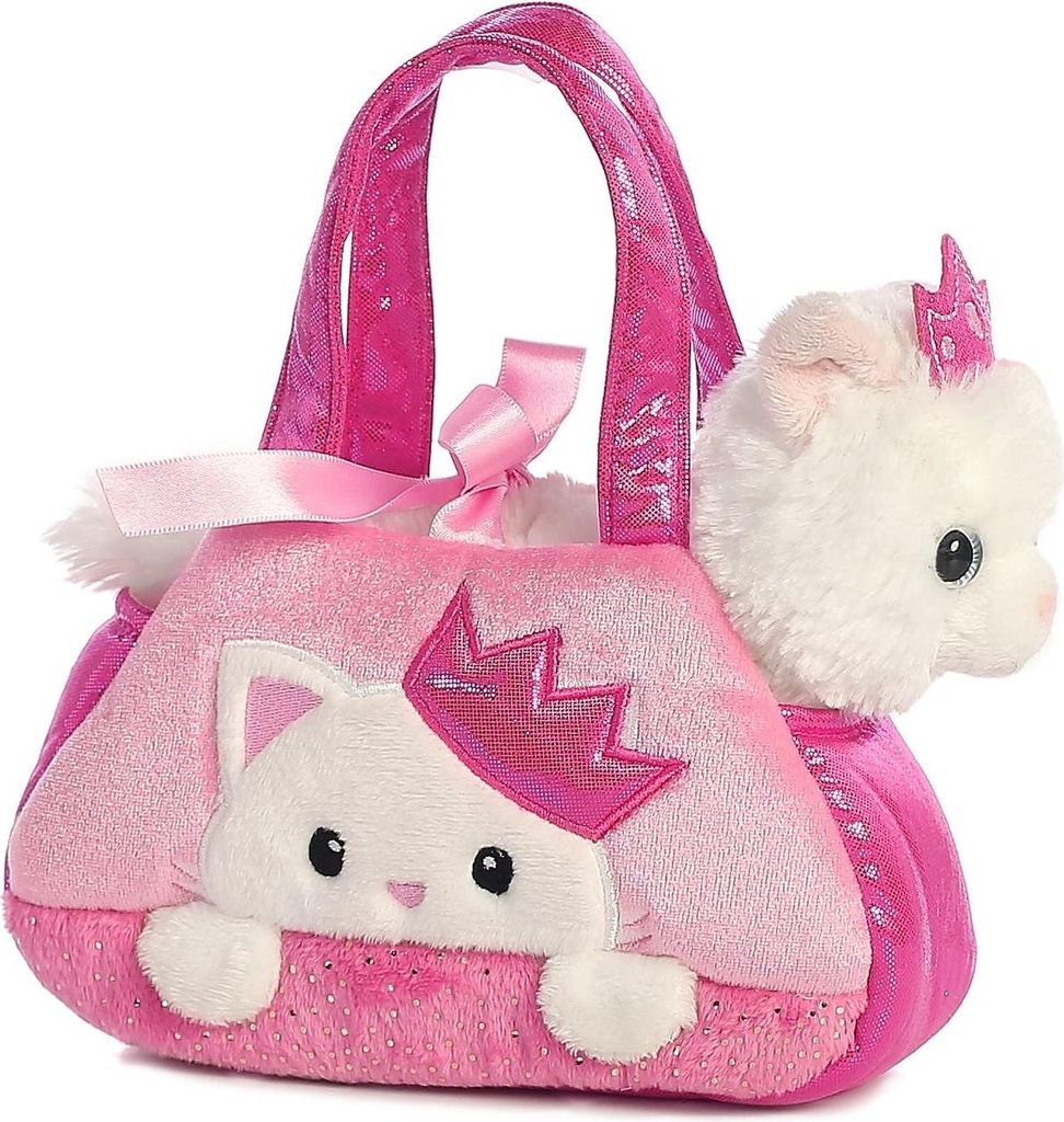 Plüsch-Katzenspielzeug „Prinzessin“ in rosa Tasche, 20 cm groß