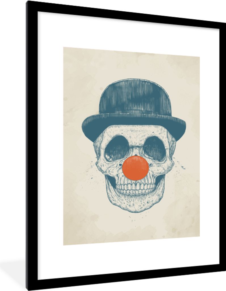 MuchoWow Gerahmtes Poster Totenkopf - Clown - Hut - Orange 60x80 cm - Poster mit Schwarzem Bilderrahmen Wandposter Rahmen Foto Bilder - Wohnzimme...