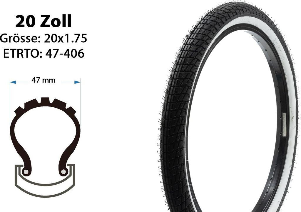 20 Zoll Fahrrad Reifen  20x1.95 BMX Mantel Decke 47-406 Produktbild 