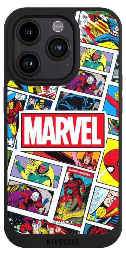 NIVOCASE Handyhülle für Apple iPhone 15 Pro Hülle NIVOpure Case Schwarz Comic Muster Marvel