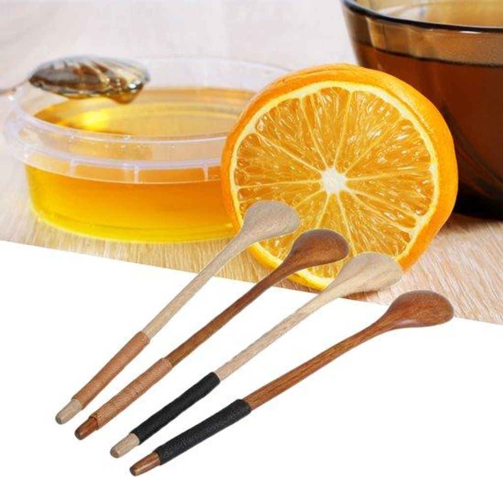 4er-Satz Holz-Dessertlöffel, Honig-Löffel, Holz-Kräuterteller, Kaffee-Löffel, Tee, Zuckerlöffel