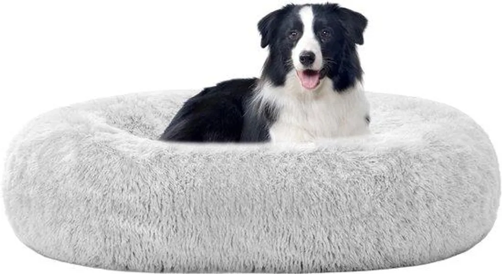 Lit chien apaisant contre l'anxiété - Coussin 90 cm lavable et gris