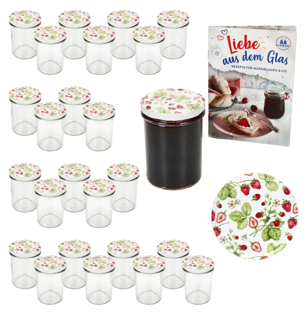 Set 25 Vasetti Marmellata 230ml TO66 Foresta Fragola con Ricettario