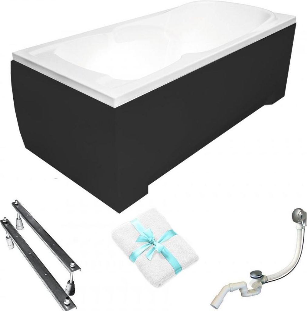 Aqua For You | Besco Badewanne Majka Nova - 170x70 Cm - Schwarze Verkleidung - Antibakterielle Beschichtung