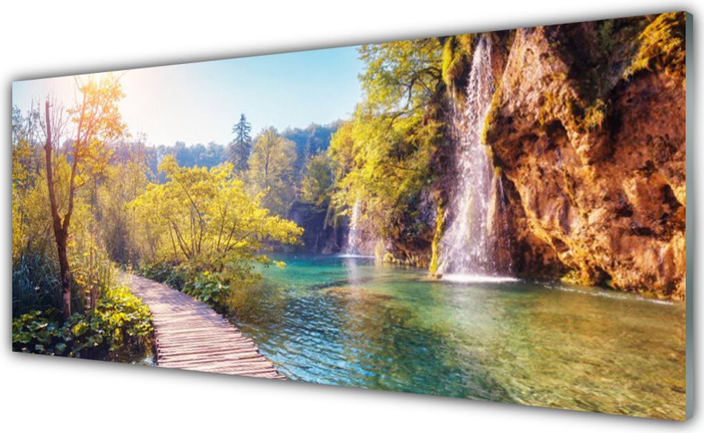 Küchenrückwand aus Glas 125x50cm Spritzschutz See Felsen Brücke Landschaft