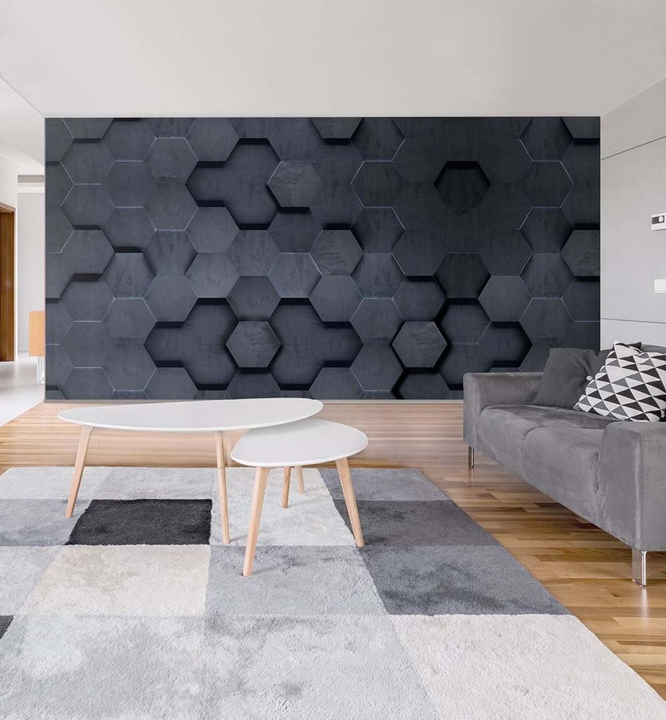 Fototapete Hexagon Schwarz, Material:Premium Vlies 150g/qm, Größe Tapete:390 x 260cm