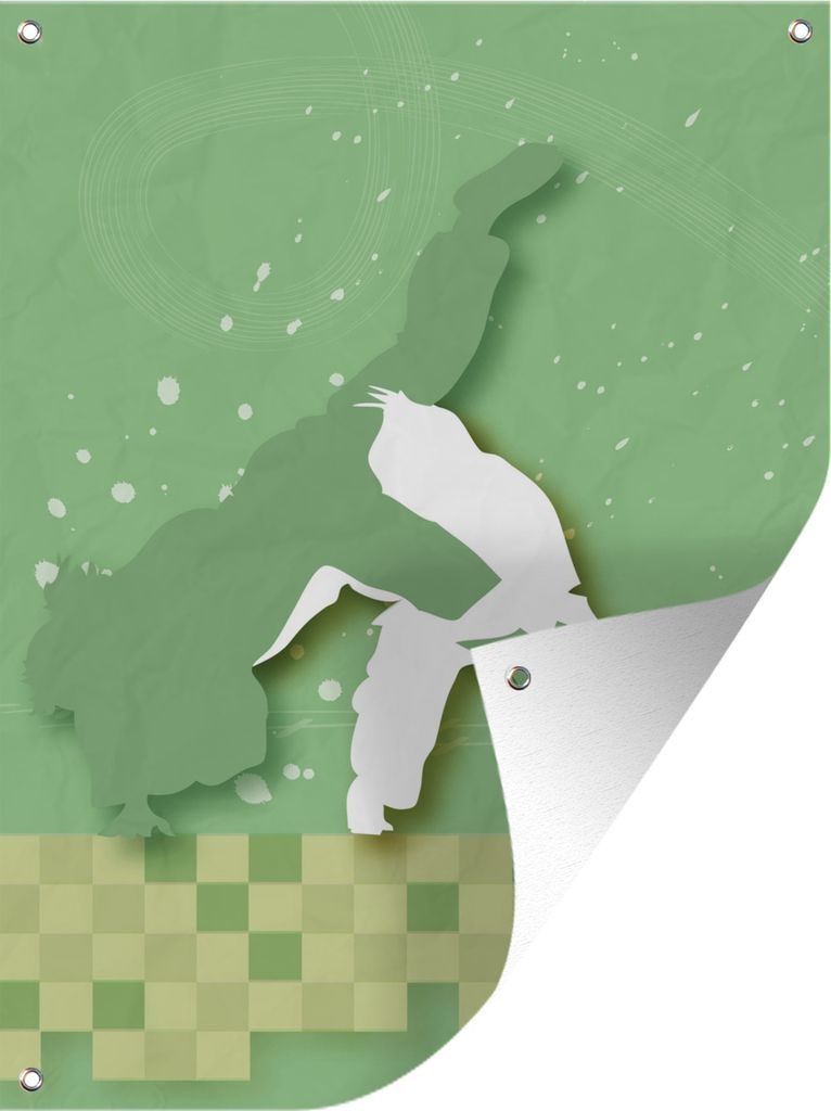MuchoWow 60x80 cm Outdoor-Poster Gartendeko Sichtschutz Garten Poster für den Garten Eine Illustration von zwei Frauen beim Judo