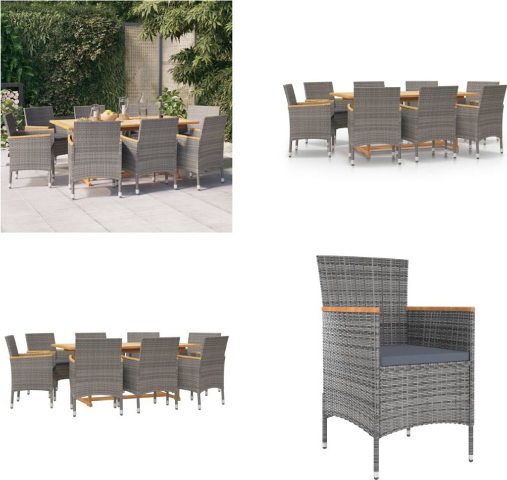 vidaXL 9 tlg. Garten Essgruppe mit Kissen Grau - Garten Essgruppe - Garten Essgruppen - Outdoor Essgruppe - Essgruppe Terrasse