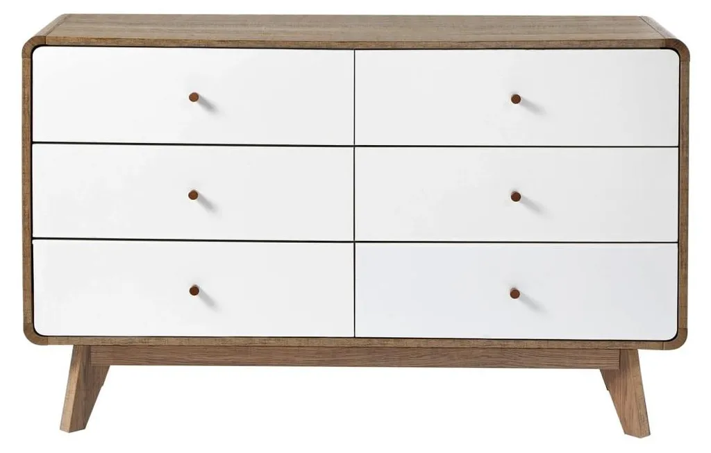 Commode 6 Tiroirs CALICOSY ALBURA Design Bois et Blanc Contemporain