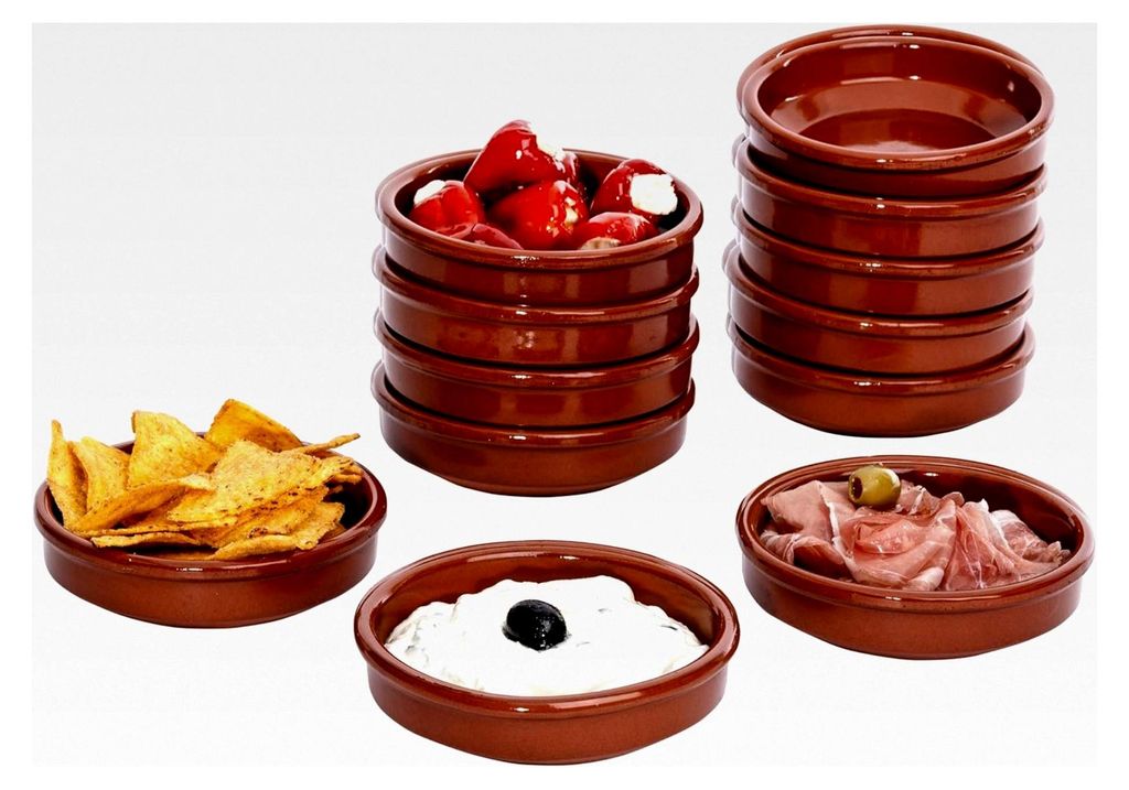 Cazuela Schale Bruno Tonware 12er Set Ø 12 cm Größe S Mediterran Glasiert Unikat Handarbeit Antik/Vintage Mittelalter Wikinger
