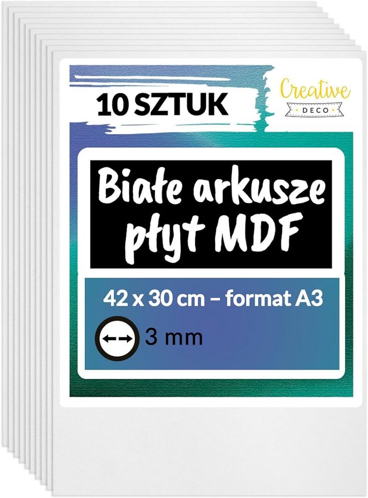 Creative Deco 10x A3 Płyta MDF | 420x 300x 3 mm |Biały Zdjęcie produktu 