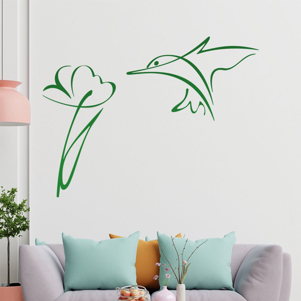 Kolibri Linien Wandtattoo in 6 Größen - Wandaufkleber Wall Sticker - Dekoration, Küche, Wohnzimmer, Schlafzimmer, Badezimmer