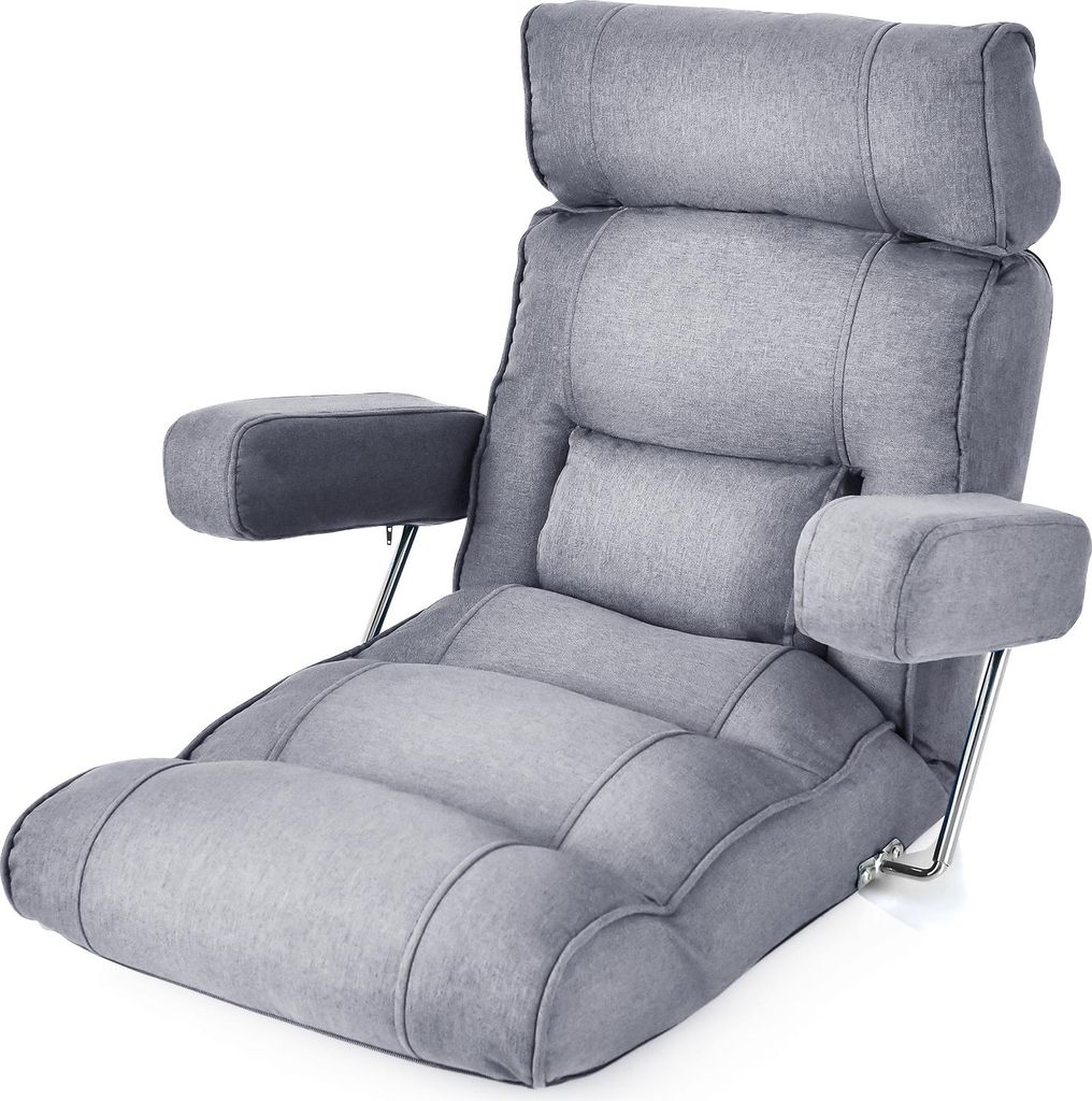 GOPLUS Bodenstuhl, Relaxliege mit Armlehne & Verstellbarer Rückenlehne, Bodensessel mit Schlaffunktion, Relaxsessel Meditationsstuhl Bodensofa, Grau