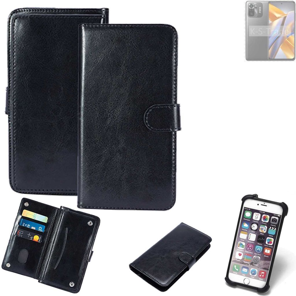 K-S-Trade 360° Hülle kompatibel mit POCO M5s schwarz Kunstleder Case BookCase WalletCase Kunstlederederhülle Handyhülle, Rundumschutz Bumper (1x)