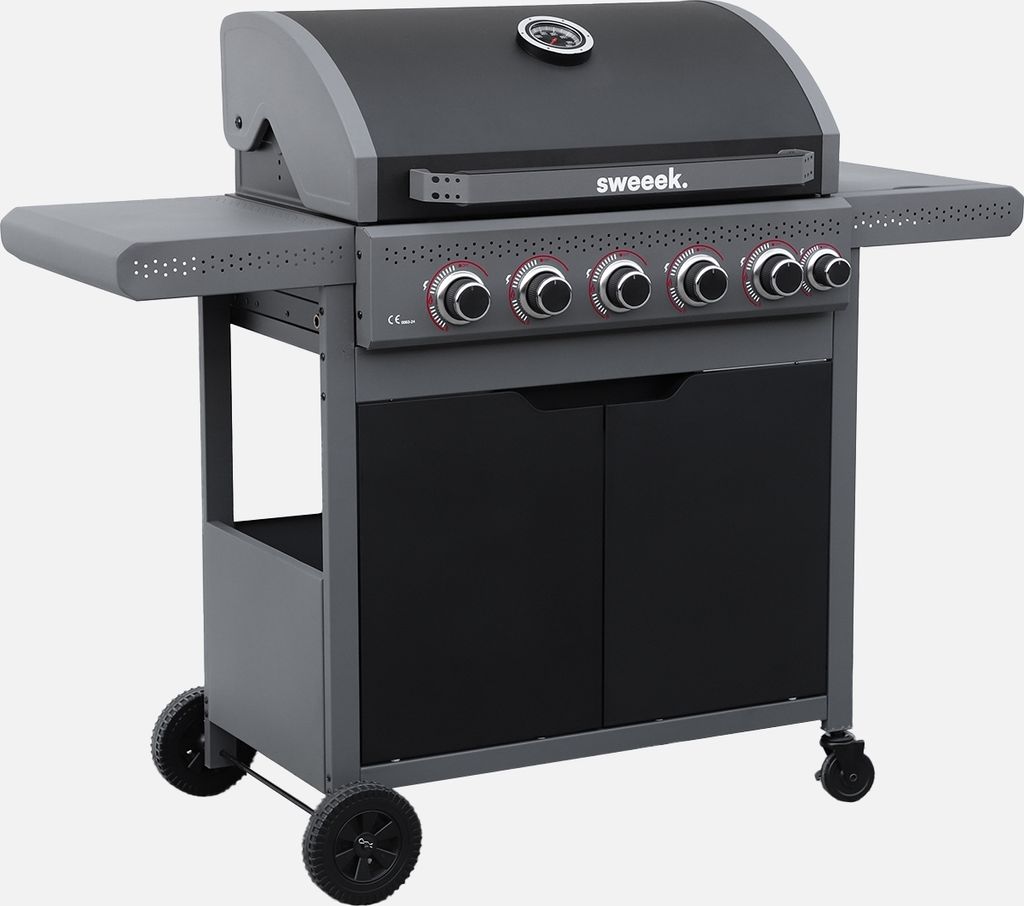 sweeek - Gasgrill mit 5 Brennern + 1 Seitenbrenner - Schwarz