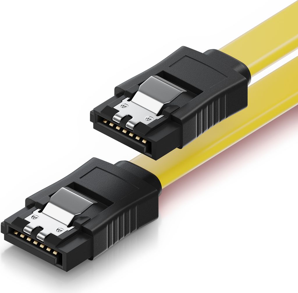 deleyCON 50cm SATA III Kabel S-ATA 3 Datenkabel - HDD SSD Verbindungskabel Anschlusskabel Metall-Clip 6 GBit/s - 2 Gerade L-Type Stecker - Gelb