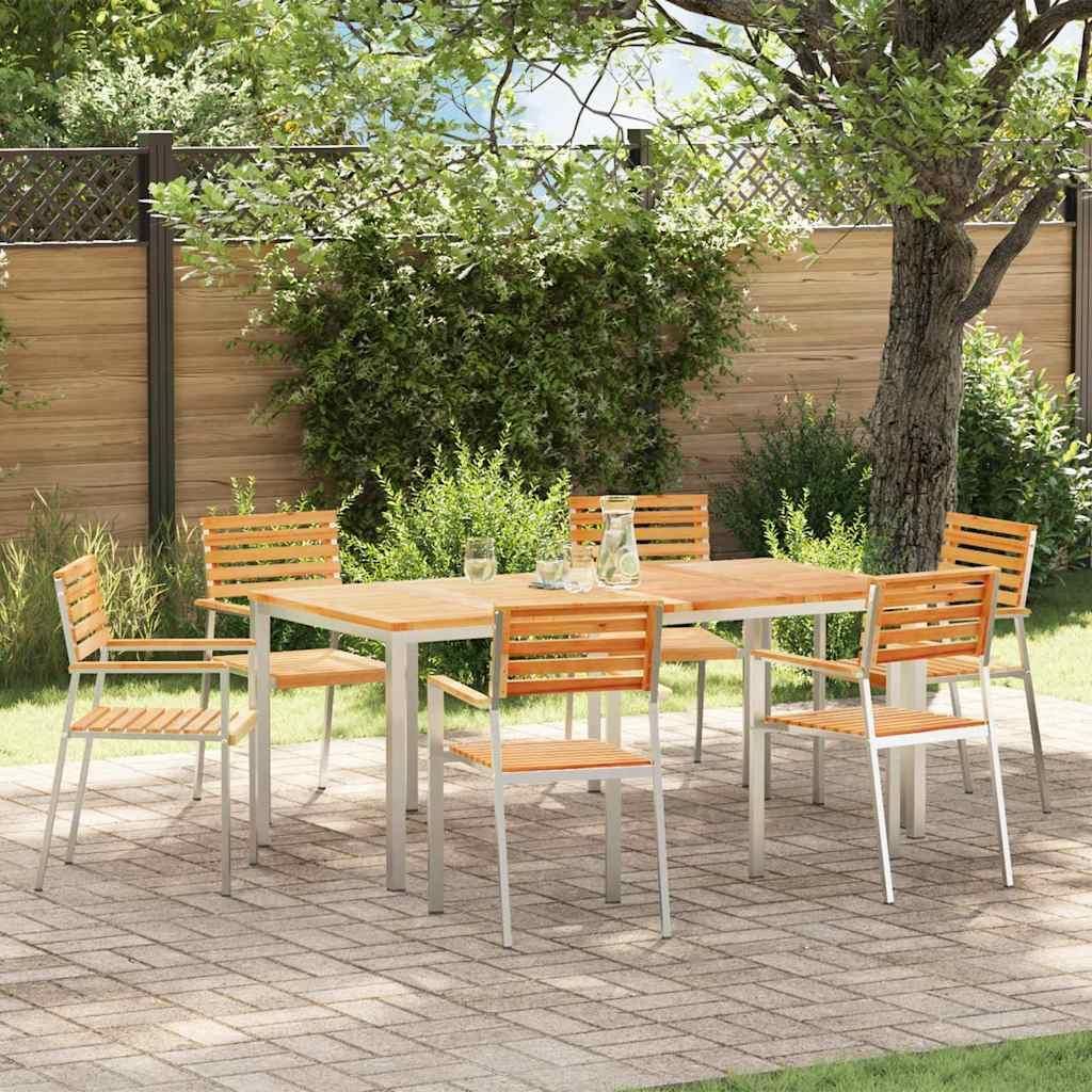 Möbel Garten Esstisch Set 7 pcs Massives Teakholz & Edelstahl - Gartenmöbelgarnituren 3334786