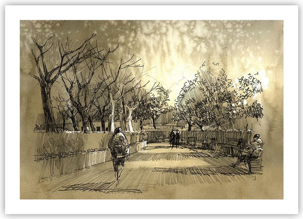 Poster - Poster ohne Rahmen - Park Spaziergang Baum - 70x50 cm - Wand Bild - Wanddeko - Wandbilder - Kunstposter - Wandposter - Bilder - Kunstdruck...