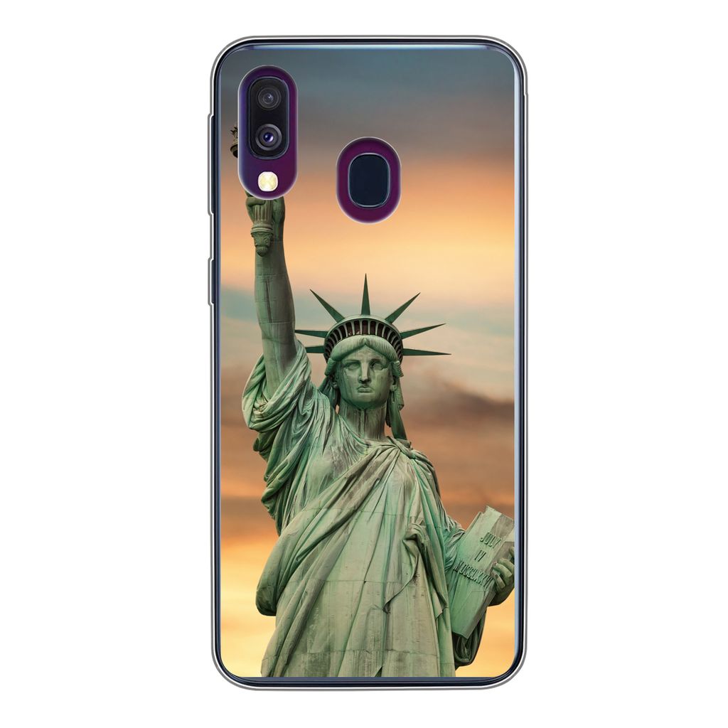 MuchoWow Handyhülle Schutzhülle Hülle für Samsung Galaxy A40 New York - Freiheitsstatue - Sonnenuntergang Silikon Softcase Handy Hülle - Han...