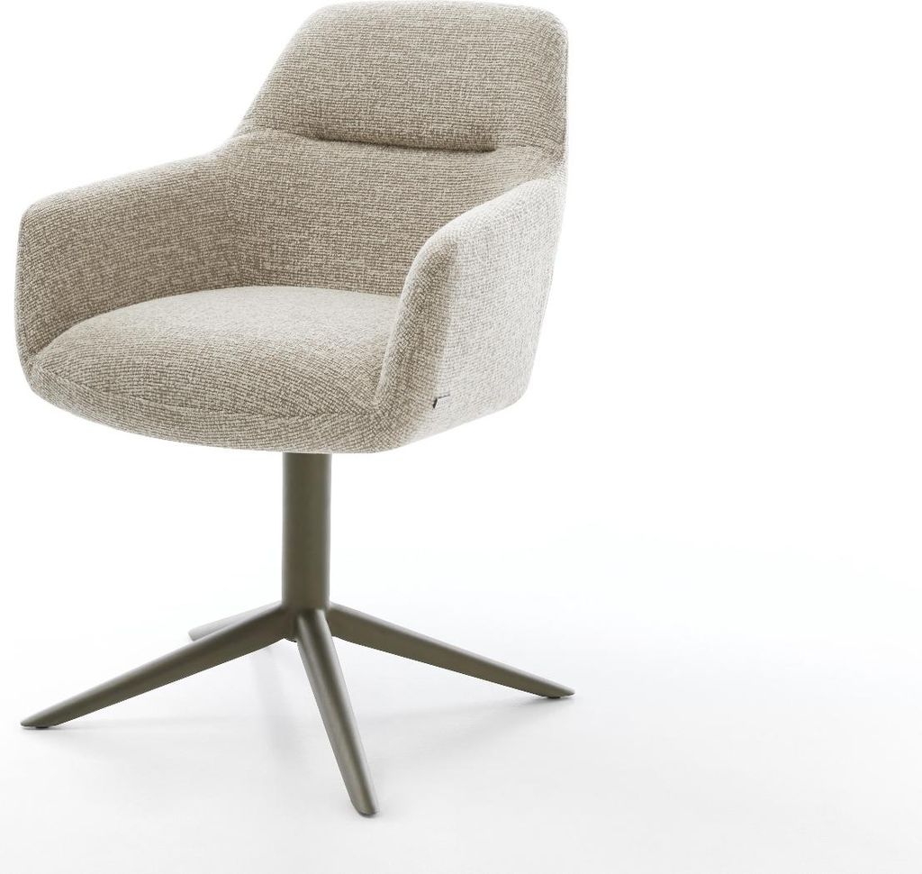 DELIFE Drehstuhl Pejo-Flex Webstoff Soft Beige Fußkreuz Effektfinish Titan 360° drehbar Wippfunktion Taschenfederkern