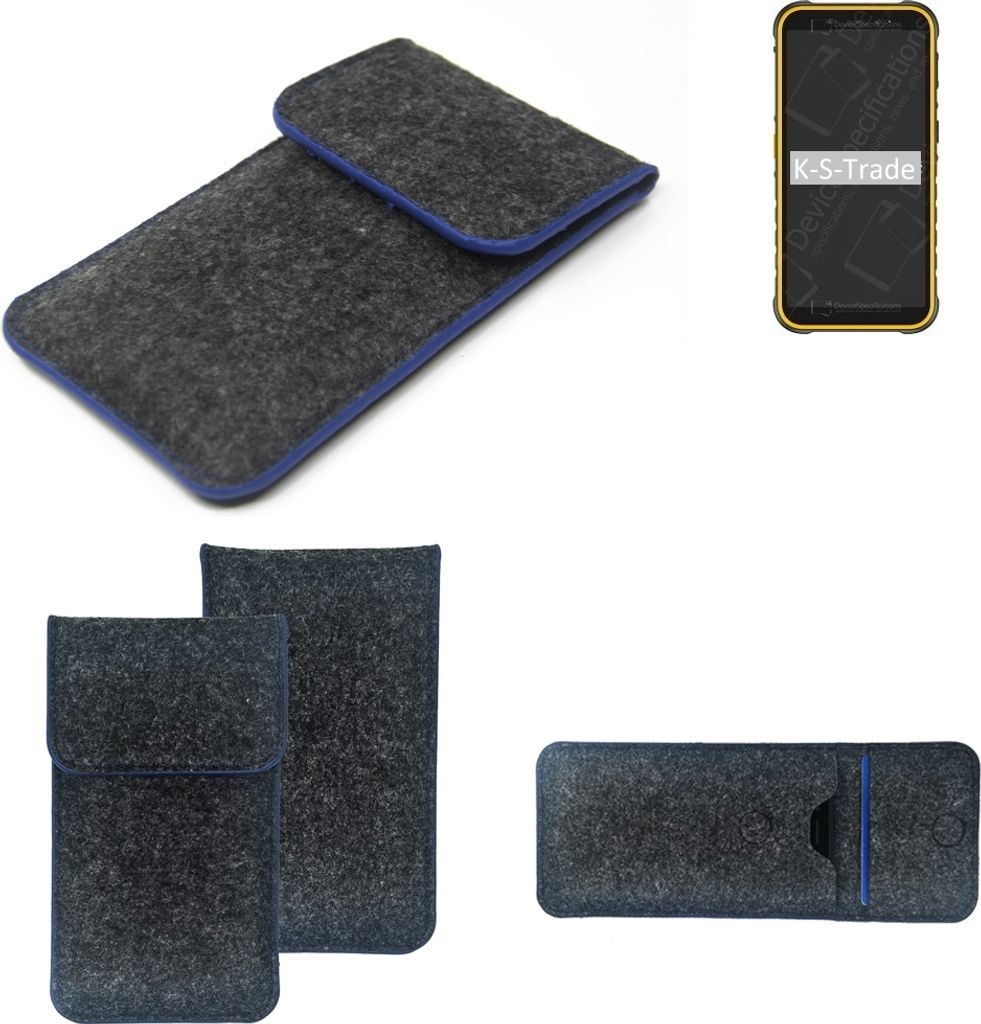 K-S-Trade Handy-Hülle Schutz-Hülle kompatibel mit Ulefone Armor X8i Filztasche Pouch Tasche Case Sleeve Filzhülle dunkelgrau, blauer Rand