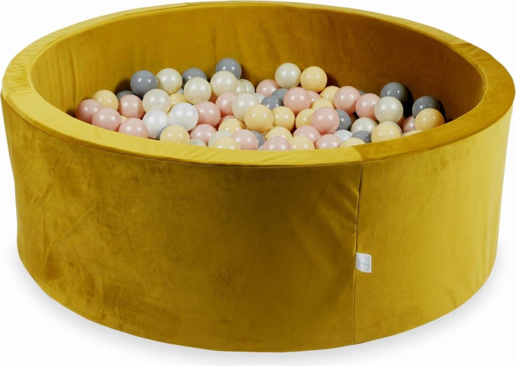Bällebad 110x40 Samt Gold – Mit 500 Bällen / Beige, Roségold, Hellgold, Perlmutt, Grau