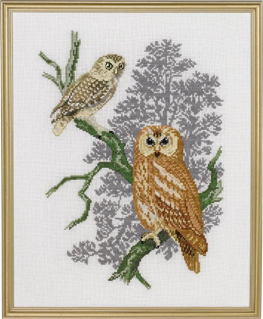 Kit Point de Croix Hiboux complet : Broderie Facile Eva Rosenstand
