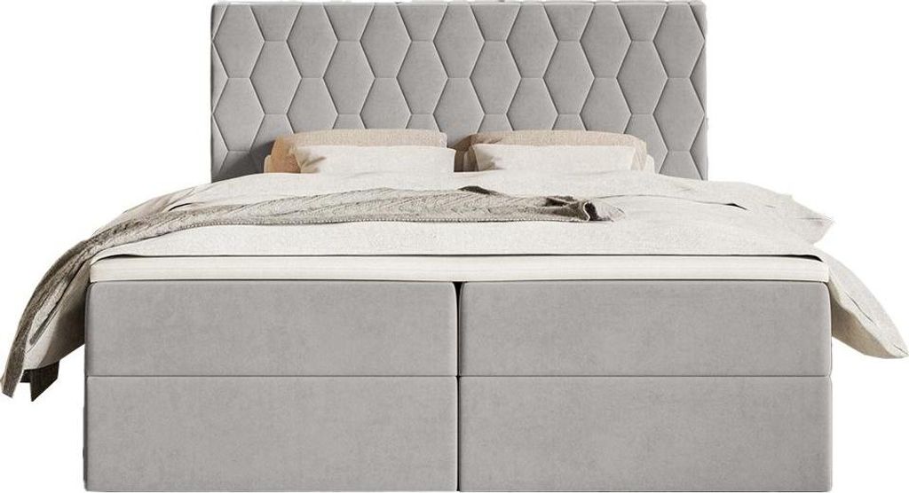 FEDVE Boxspringbett Wemio aus Velours 140x200 cm, Grau