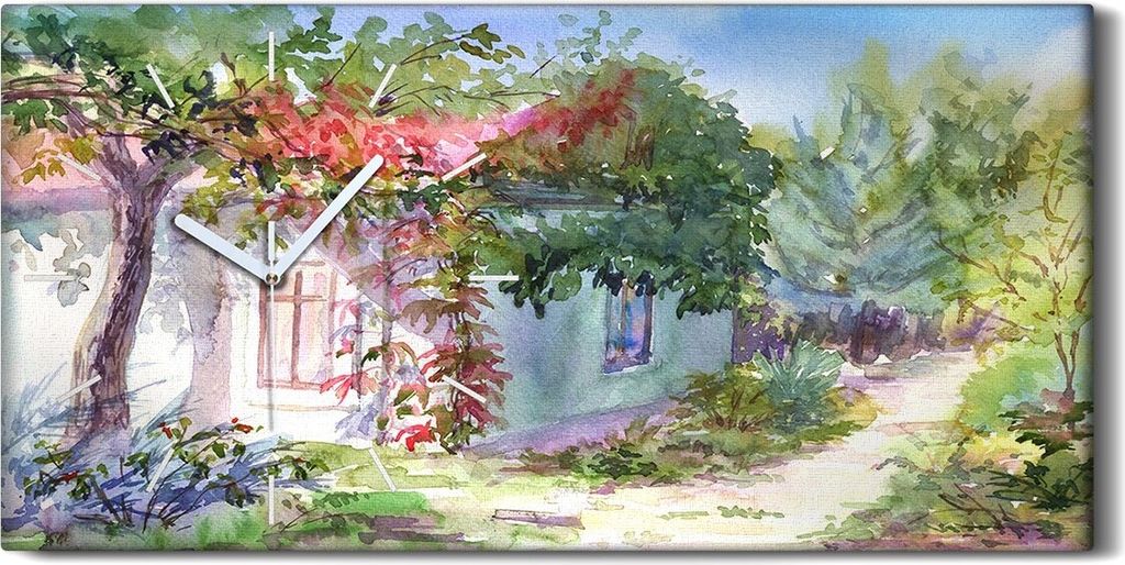 Küchenuhr Bürouhr Leinwand Uhr Geräuschlos 60x30 Malerei Bäume Haus Blumen Kunst - weiße Hände