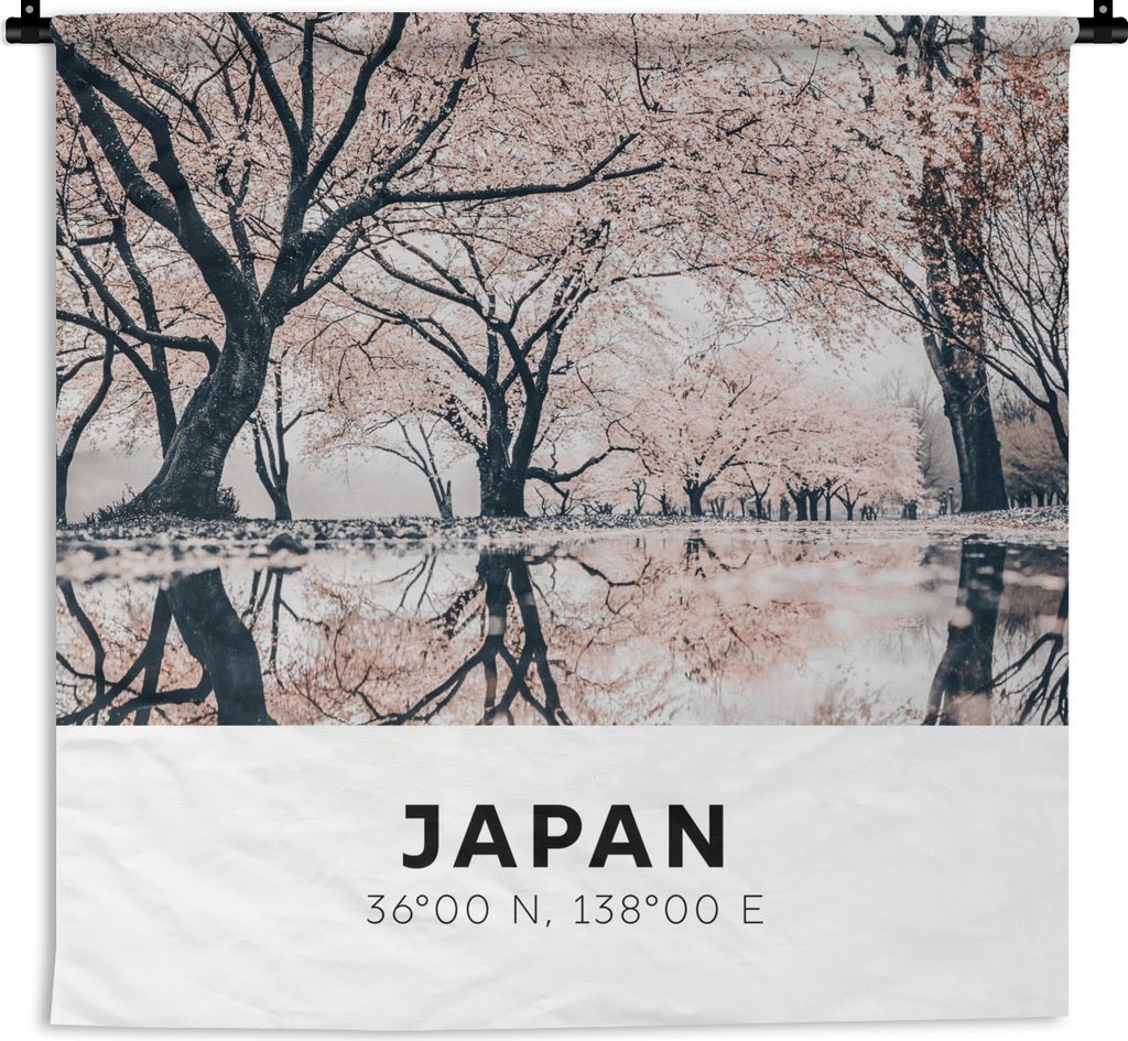 MuchoWow Wandteppich Wandbehang Japan - Sakura - Frühling - Rosa 120x120 cm Tapisserie Dekoration Wandtuch - Modern - Baumwollgewebe
