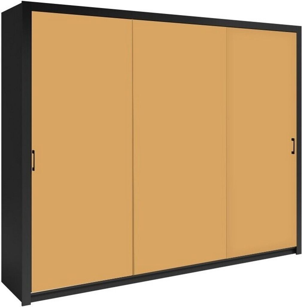 Schwebetürenschrank Frama 255X206X60 Cm 3 Türiger Kleiderschrank Schrank (Schwarz/Toffe)
