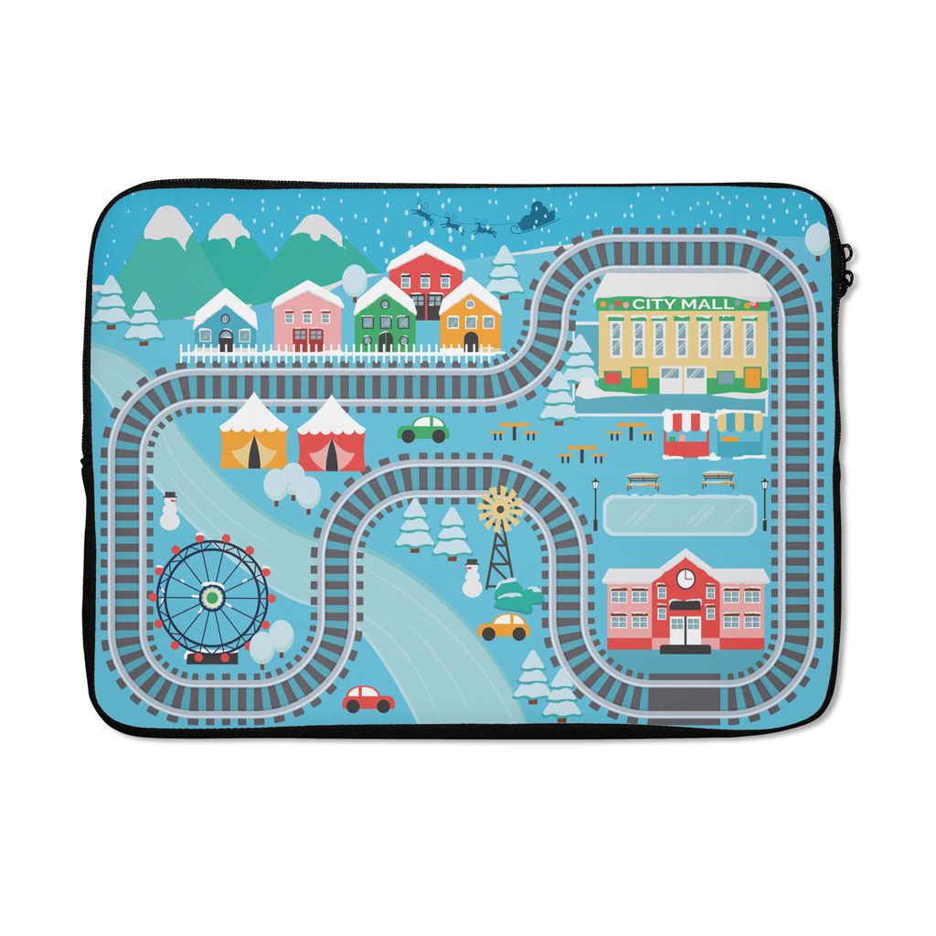 MuchoWow Laptop Hülle 13 Zoll Kinder - Schnee - Zug - Vergnügungspark - Blau Laptoptasche - Laptophülle - Sleeve - Rundumschutz