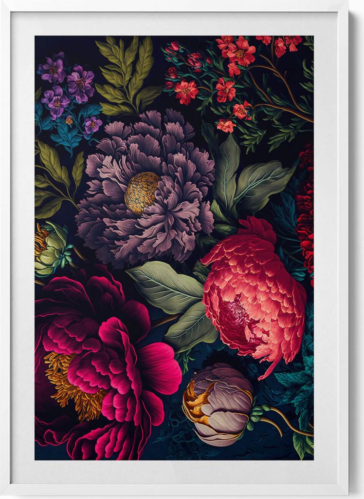 Schöne Blumen– Wandbild mit Rahmen – Gerahmtes Bild – Wanddekoration – 70x100 cm – Weiß Rahmen