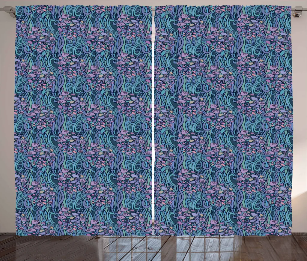 ABAKUHAUS Tenda rustica astratta, Sea Laub Curly Stripes, tenda universale per soggiorno con passanti e ganci, 280 x 225 cm, multicolore